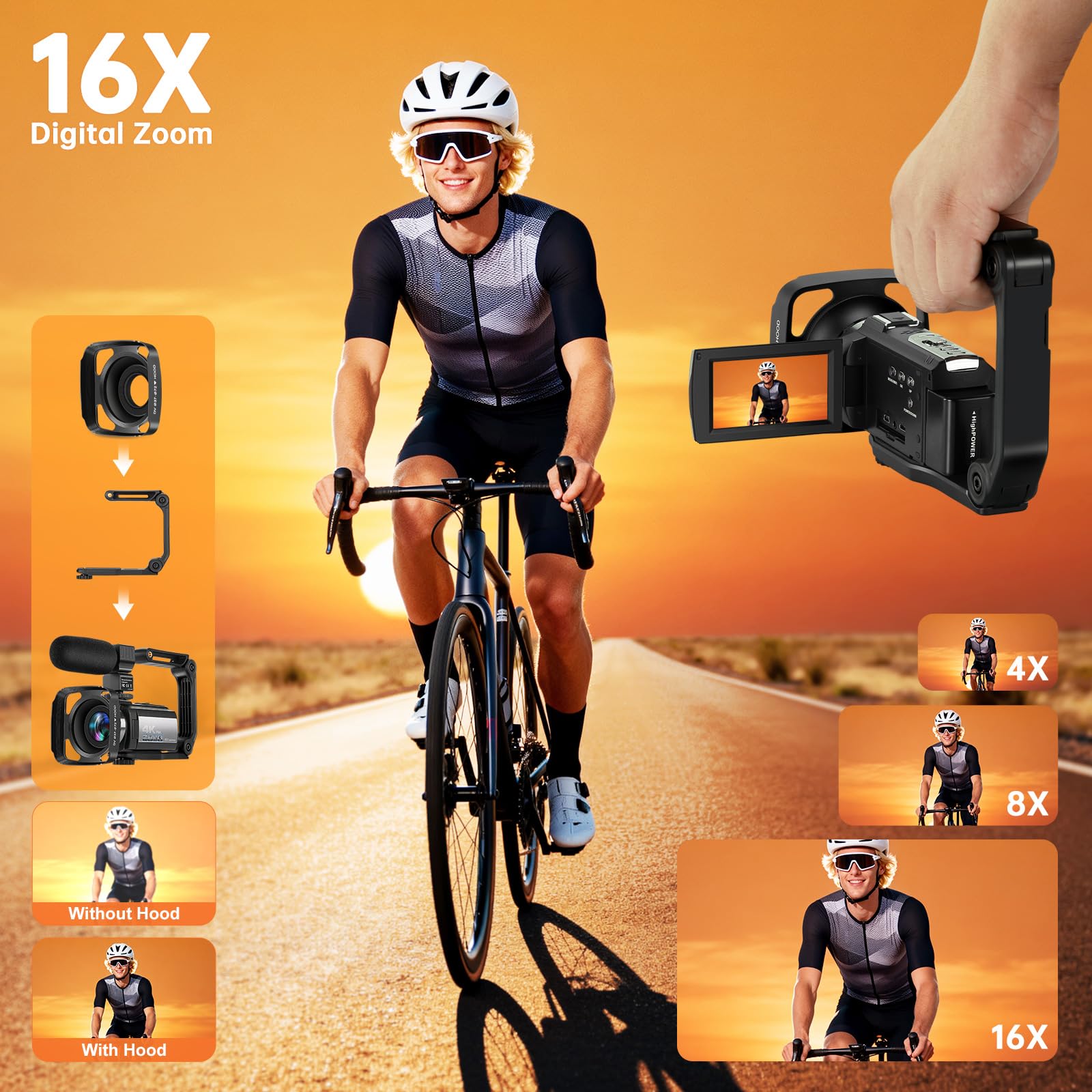 Videocamera 4K60FPS 48MP Vlogging Camera per YouTube Touch Screen da 3 pollici Zoom digitale 16X WiFi IR visione notturna con 2 batterie Microfono stereo esterno, telecomando, paraluce, stabilizzatore