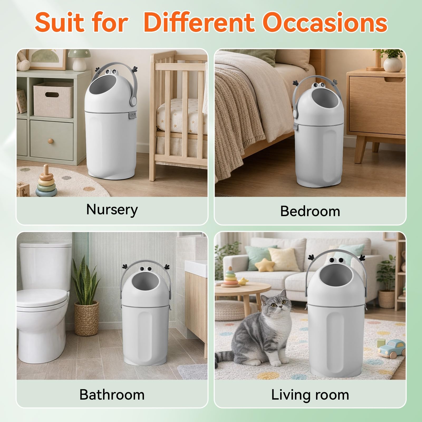 Windeleimer 15L, Geruchsdichter Mülleimer für Babywindeln, Mit Drehverschluss & Kindersicherung, Platzsparender Abfalleimer für Kinderzimmer Bad & Wohnzimmer, 55cm Hoch Grau
