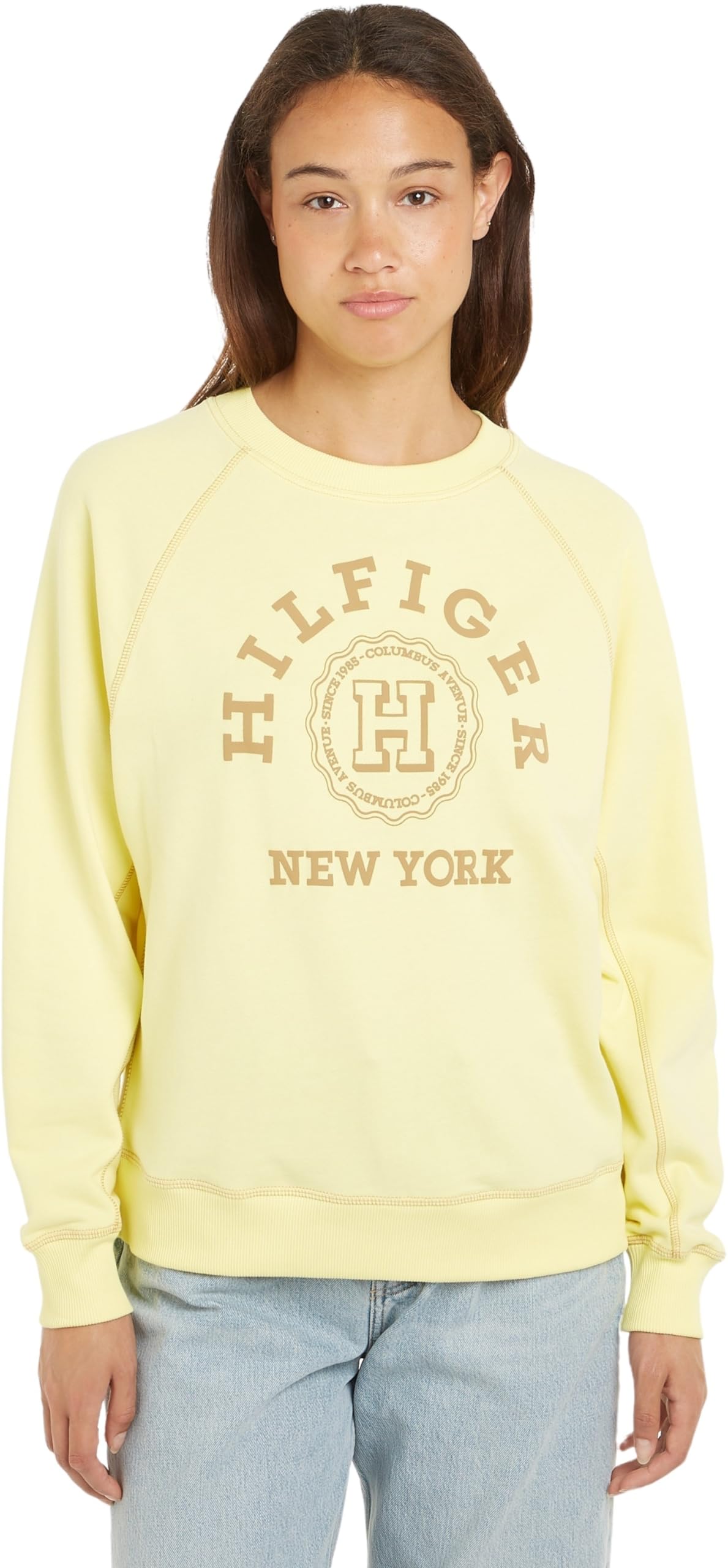 Tommy Hilfiger Damen Sweatshirt Varsity Raglan ohne Kapuze, Gelb (Yellow Tulip), XXS