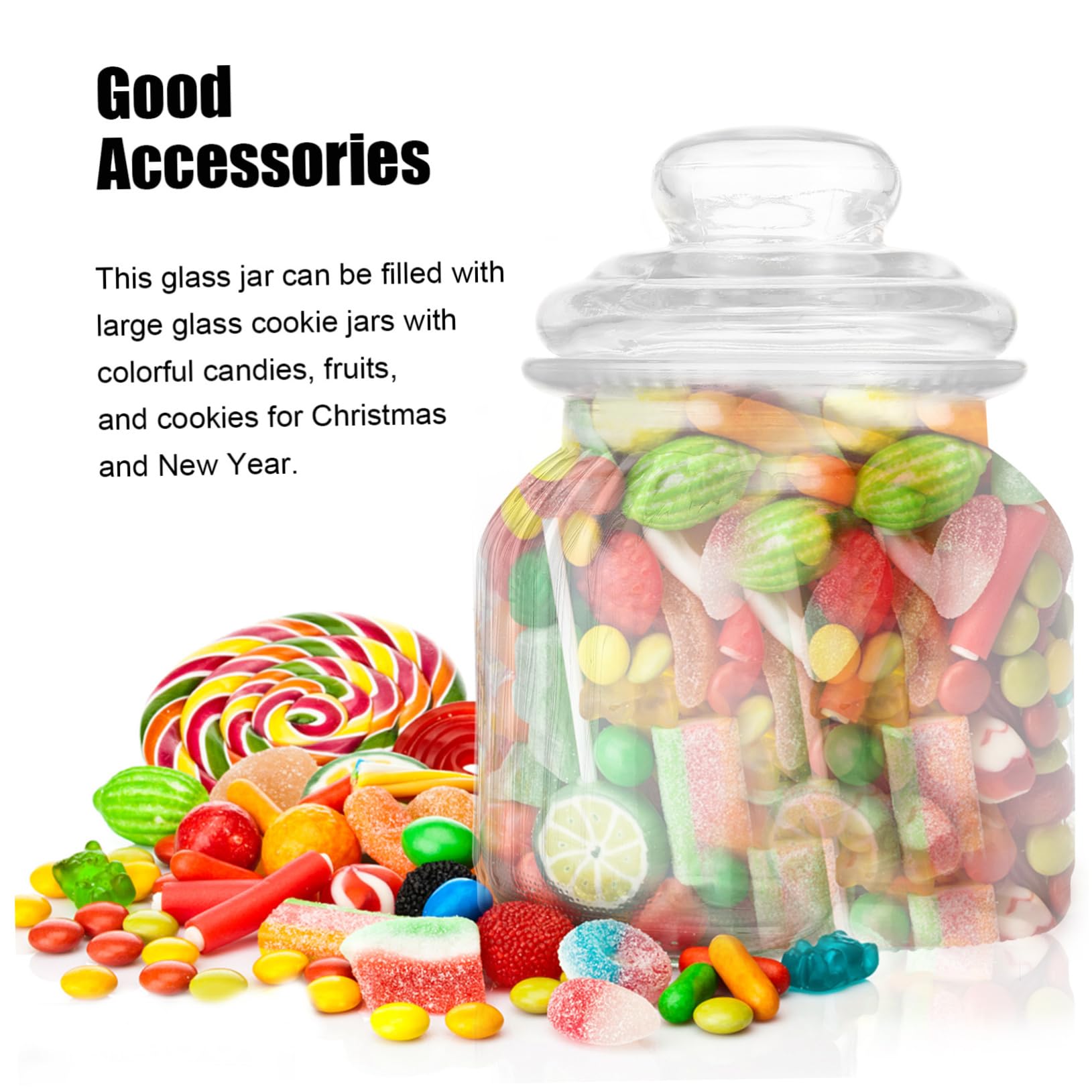 COLLBATH Set 2 Barattoli e Lavabile in Lavastoviglie in Vetro Trasparente 650ml Bocca Larga Coperchio Ermetico per Conservare Dolci e Snacks a Feste e Capodanno