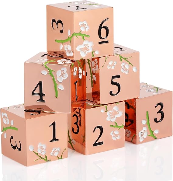 DNDND Rose Gold Flower Metal Dice Set with Gift Case and DNDND 6PCS D6 Flower Dice with Velvet Pouch