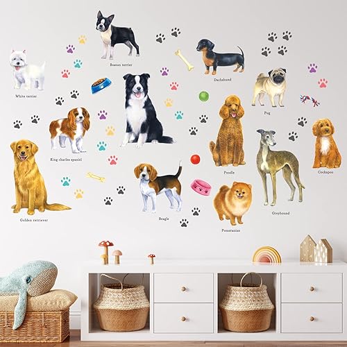 Miniatura 3 de DECOWALL DS-8045 Calcomanías de pared para perros, calcomanías para niños, despegar y pegar, decoración de patas extraíbles, impresión de hueso,