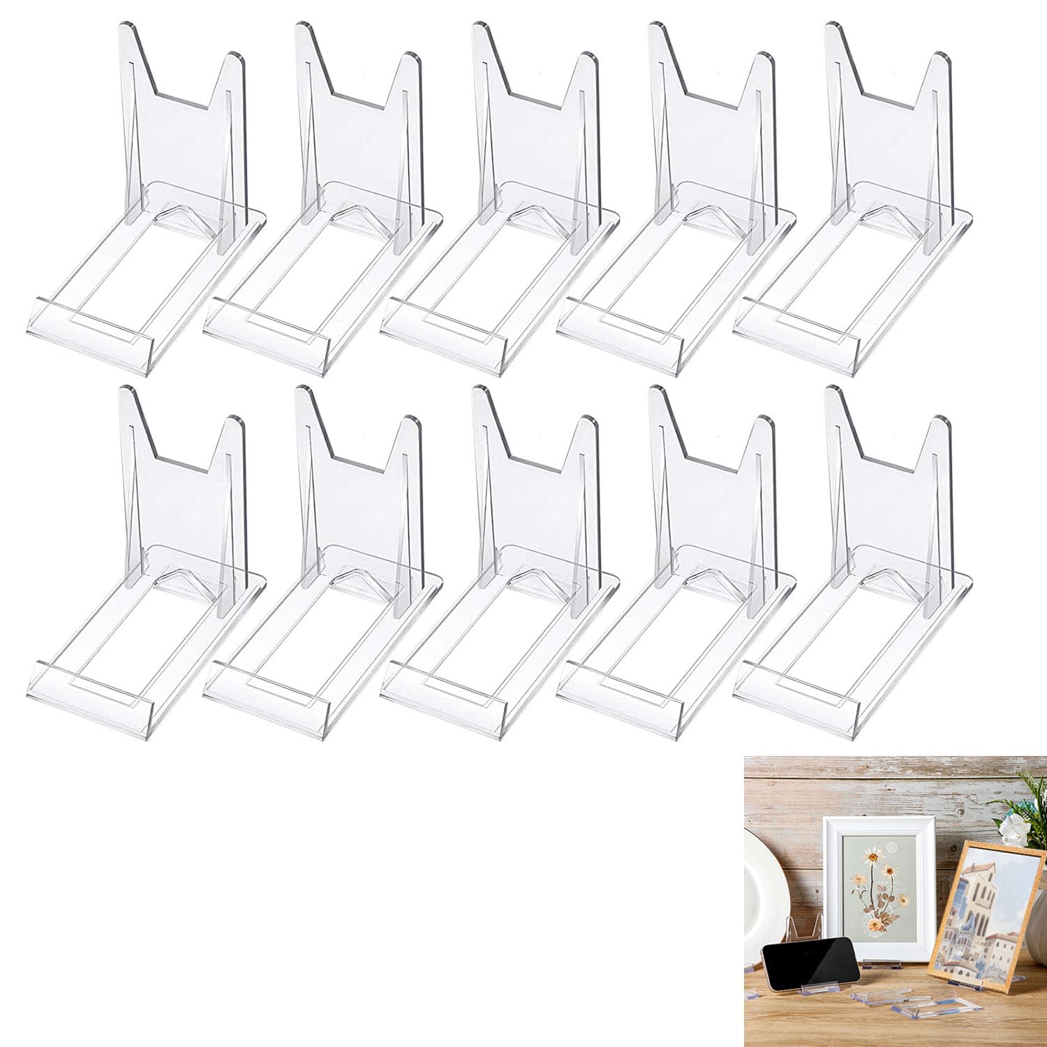 X Spring Plastic Display Holders, 10 Pcs Clear Mini Acrylic Plate Stands, Adjustable Card Stand, Small Easel For Pictures, Home Office Supplies Festival Party Decoration