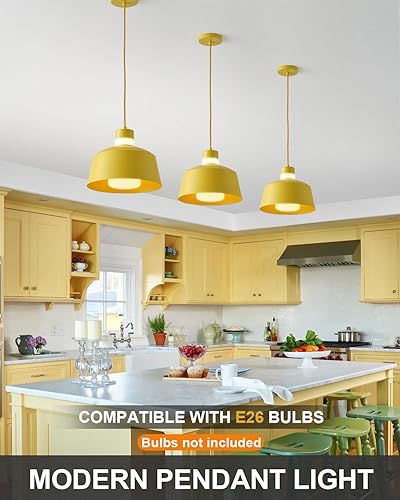 Miniatura 2 de ANYLOVE Macaron - Lámpara colgante de isla de cocina, lámparas colgantes amarillas de 11 pulgadas con pantalla de vidrio esmerilado, altura