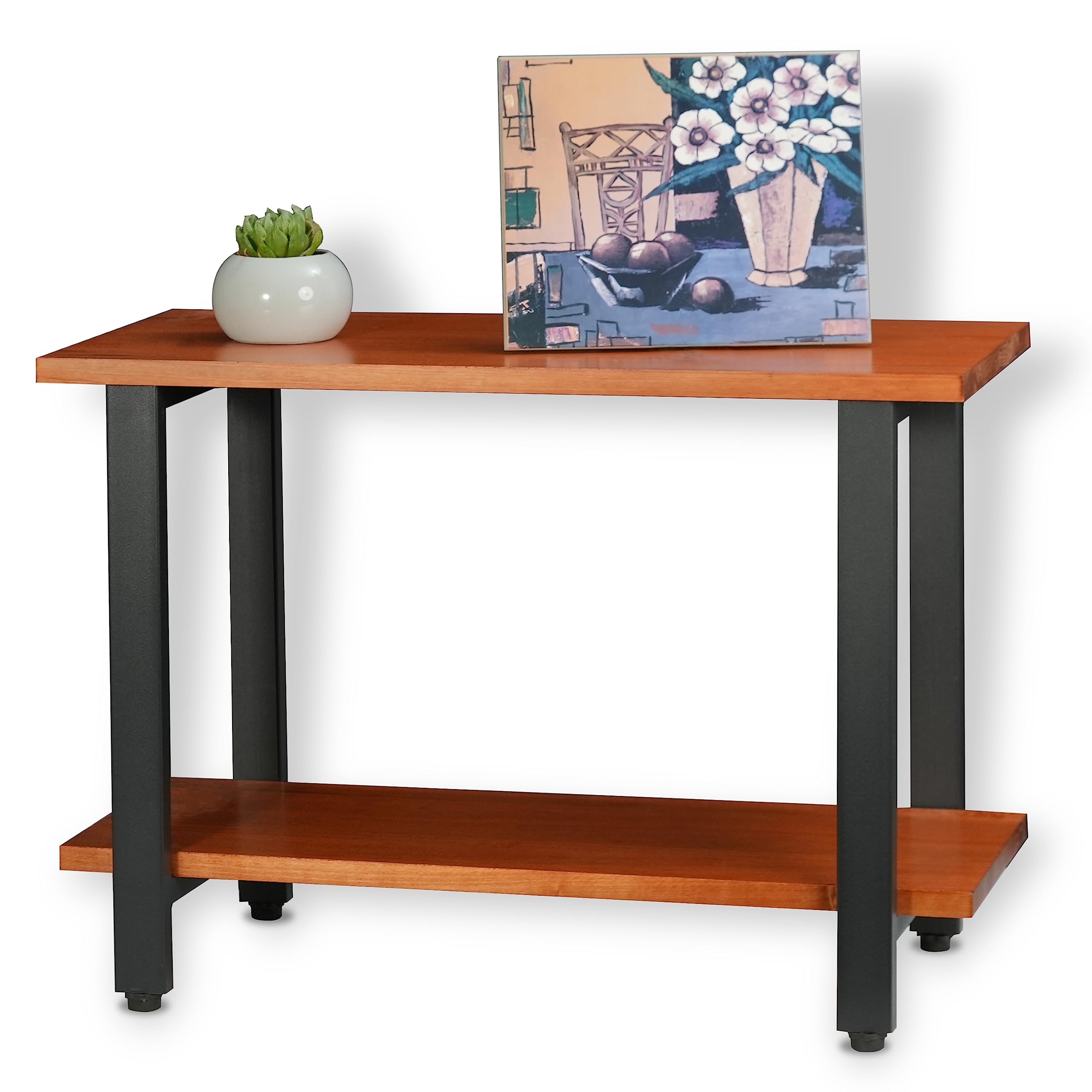 CONSDAN 2-Tier Bookshelf, USA Grown Solid Poplar Hardwood Sofa Table, Display Shelf, Industrial Bookshelf, Narrow Console Table for Entryway, Living