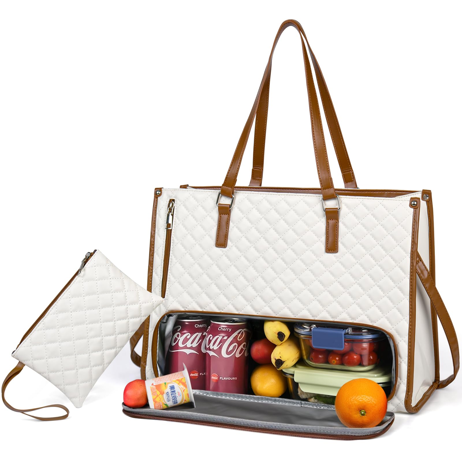 BELLPO Work Bag with Lunch Compartment for Women, 15.6 Inch Roomy Durable Laptop Handbag & Tote for Office, College, Nurse, Teacher, Casual, Business