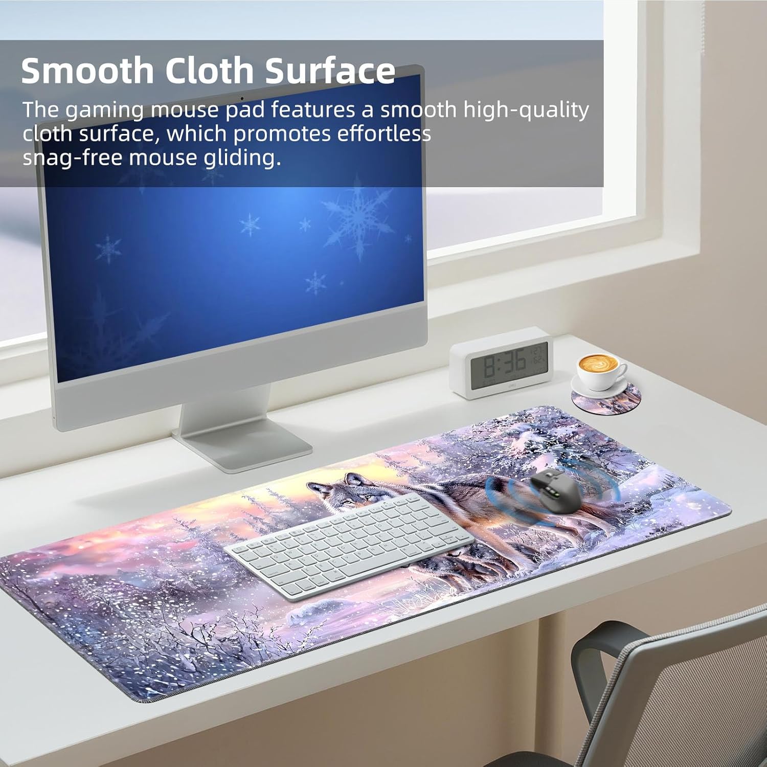 Large Desk Mat With Stitched Edges - A Family of Wolves Office Pad, Anime Gaming Mouse Pad, Extended Keyboard Mat, 31.5x11.8 Inch Waterproof Writing Pad for Office and Home