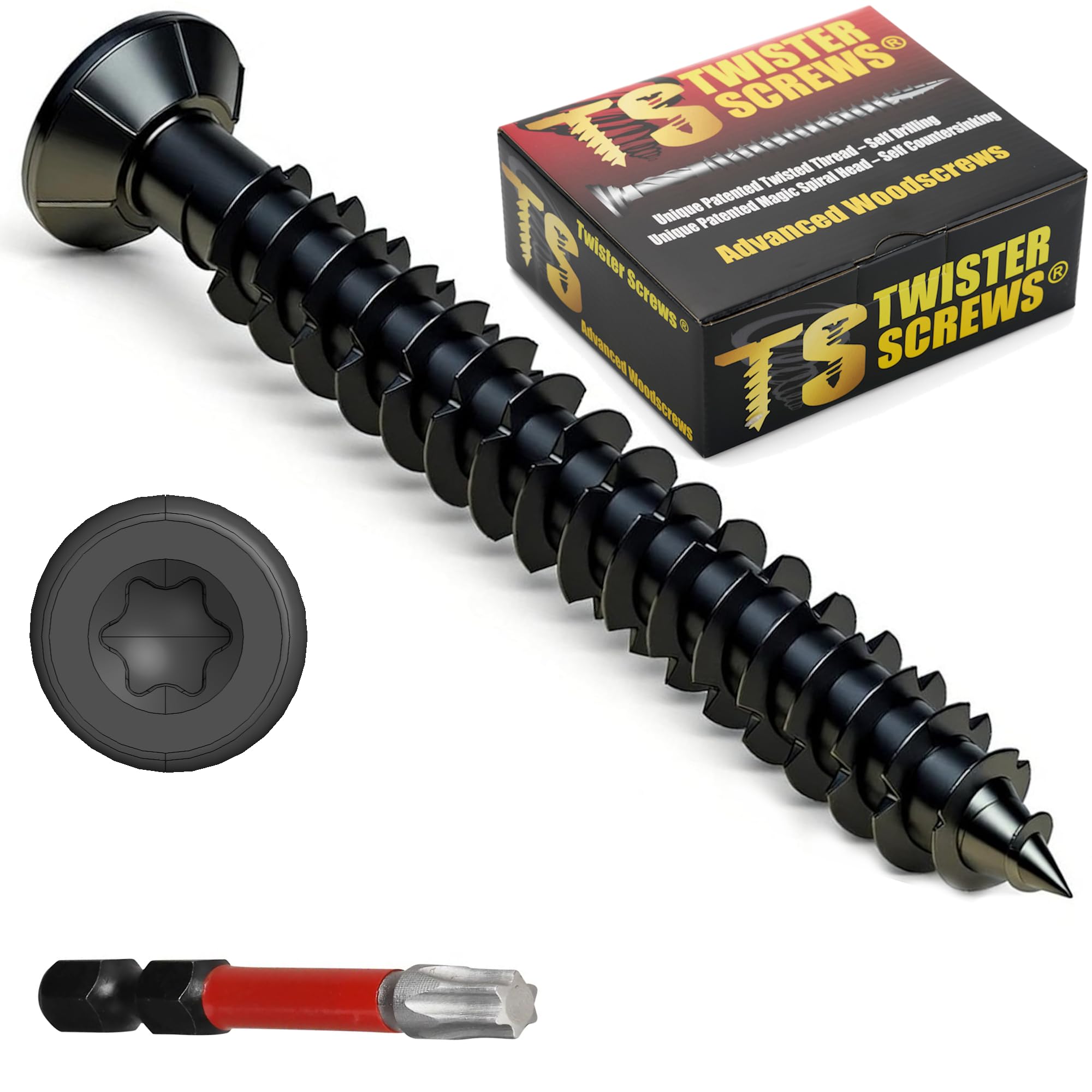 Twister Screws 7.5 x 152mm Concrete Screws | Box of 100 | Black Ruspert-Coated, Ultimate Corrosion Resistance, Countersunk, Easy Installation, Free Torx T30 Bit Included