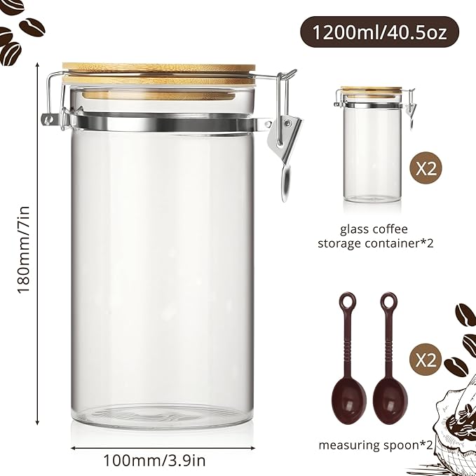 Pack de 2 Contenedores de Vidrio Herméticos para Café 1.2L miniatura 2