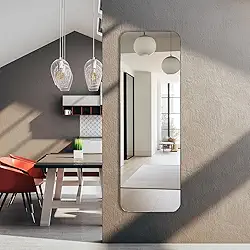 Espelho Retangular 150x50 Design Orgânico com Moldura em Couro Ecológico Para Sala Quarto Banheiro (Gelo)