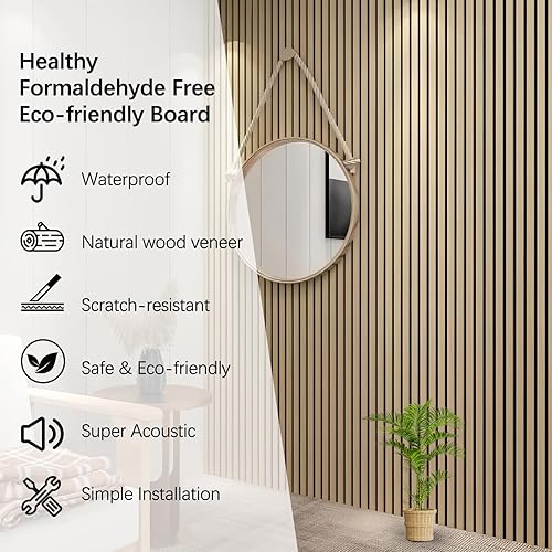 Miniatura 5 de Paneles de pared 3D para decoración de paredes interiores, paquete de 2 paneles de madera para pared, paneles acústicos de chapa de madera auténtica