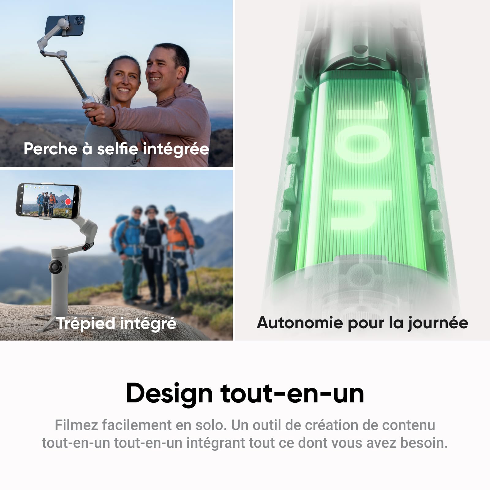 Insta360 Flow 2 Plus Pack traqueur IA Gris - Stabilisateur Smartphone pour iPhone Android, Suivi IA et de Groupes, Gimbal avec trépied et Perche à Selfie intégrés, léger et Portable pour vlog Voyage