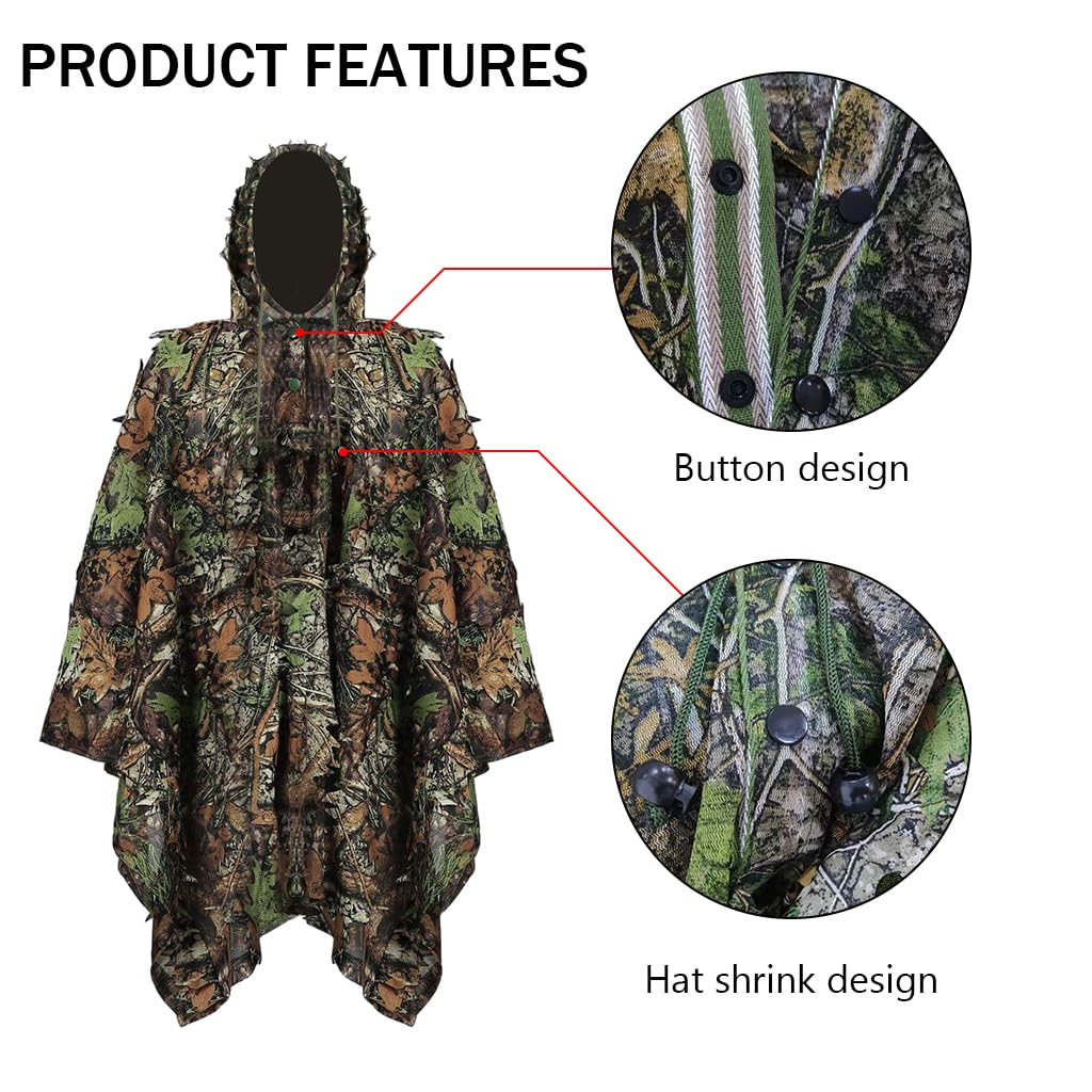 Proberos® Ghillie Suit, 3D Camouflage Hunting Apparel, 3D Leaf Woodland Poncho Ghillie Suit Camouflage Clothing for Hunting Bird Watching Military Training Outdoor Gaming Wildlife Photography 3 71nY9GuqQGL. SL1024