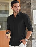 Vista 2 de COOFANDY Camisas de vestir casuales con botones y manga larga para hombre