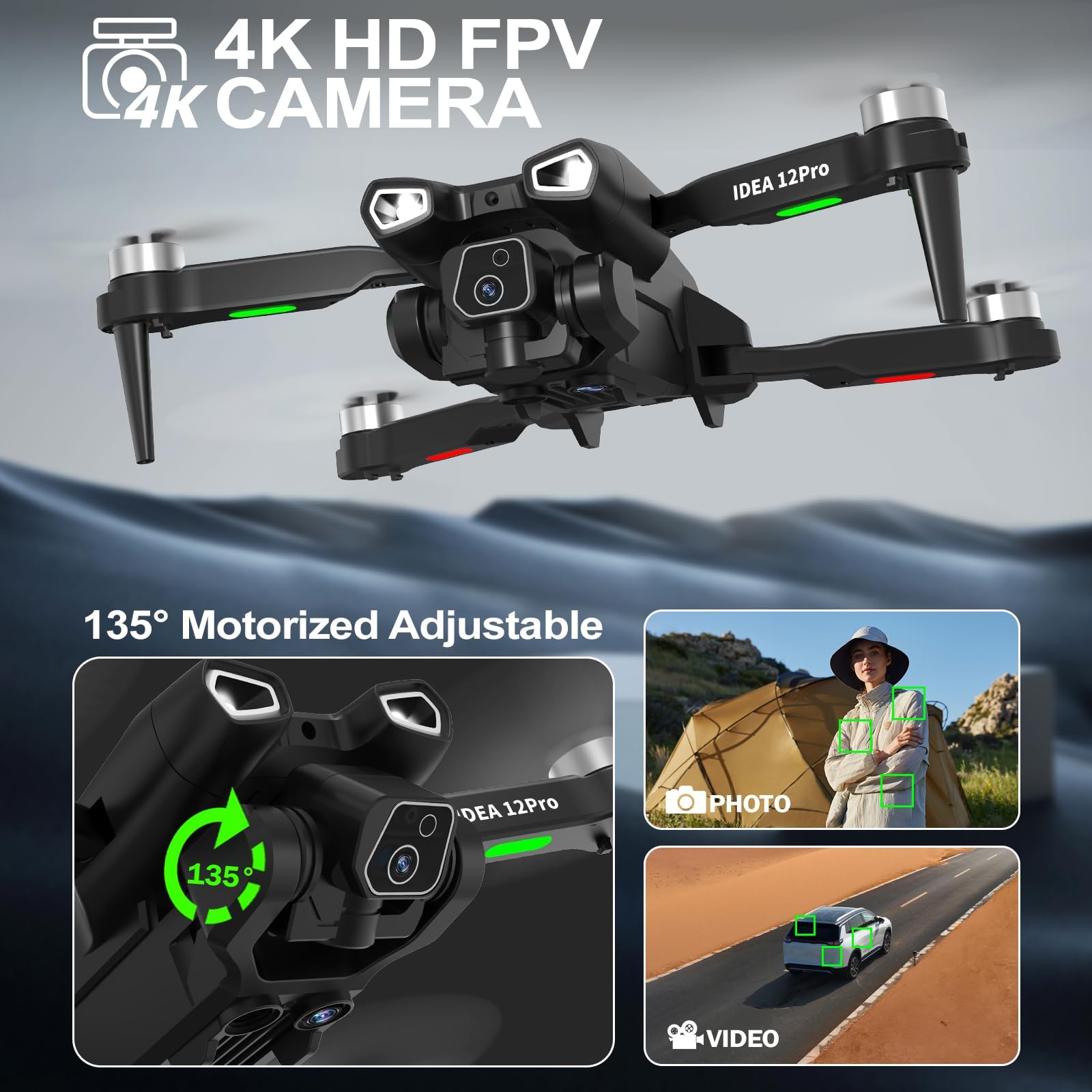 12PRO Dron z kamerą 4K HD 2 kamery Dron 5G WIFI FPV RC Składany quadcopter Utrzymanie wysokości 2 baterie