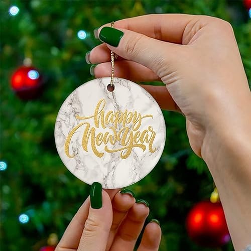 Miniatura 8 de Christmas Tree Ornaments Happy Holiday Christmas Ornament Keepsake Ornament Home Decor Marble Printed Hanging Pendants Round Ceramic Xmas Ornaments
