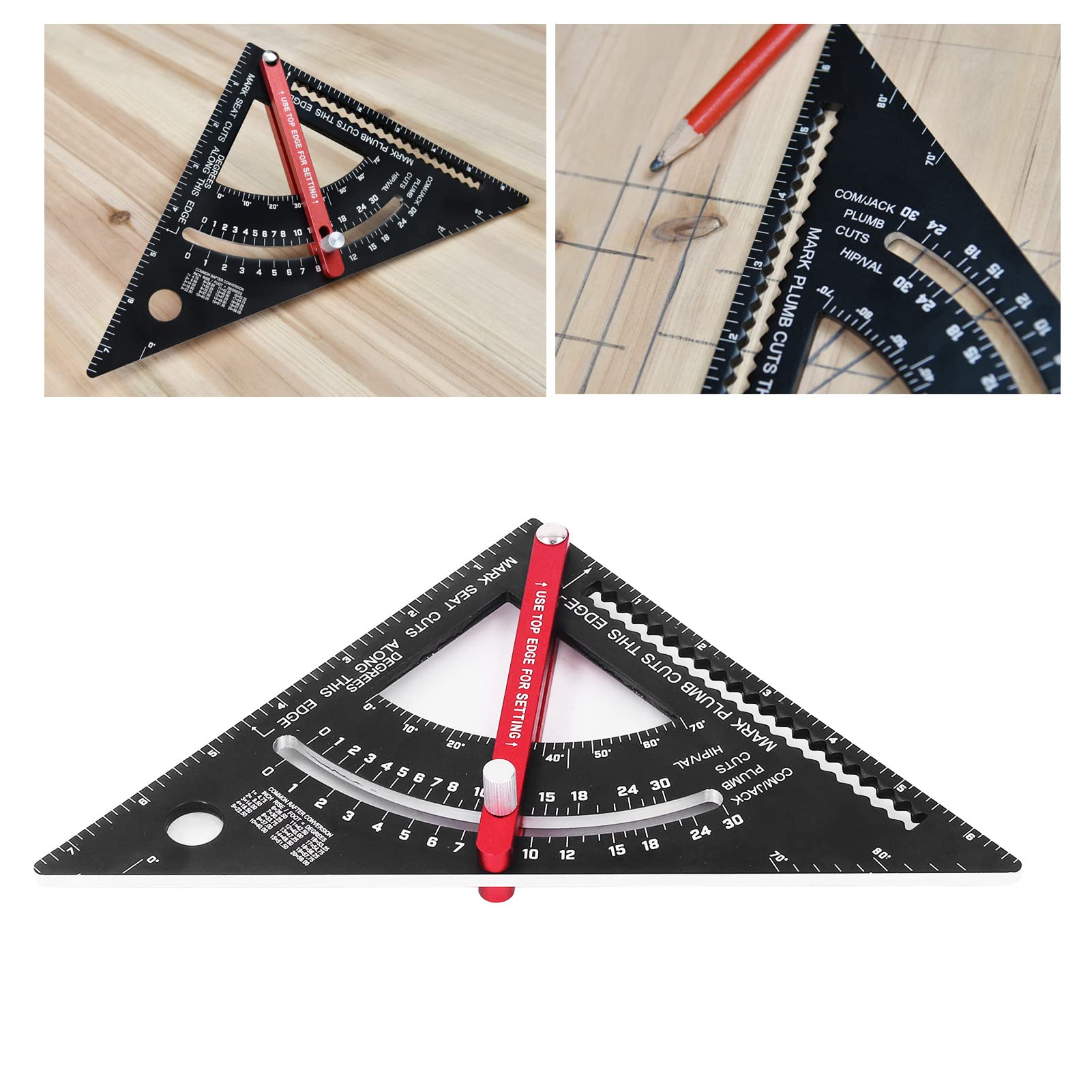 Respicefinem Woodworking Triangle Ruler Aluminum Alloy Accurate Scale Triangle Ruler with Goniometer 7in