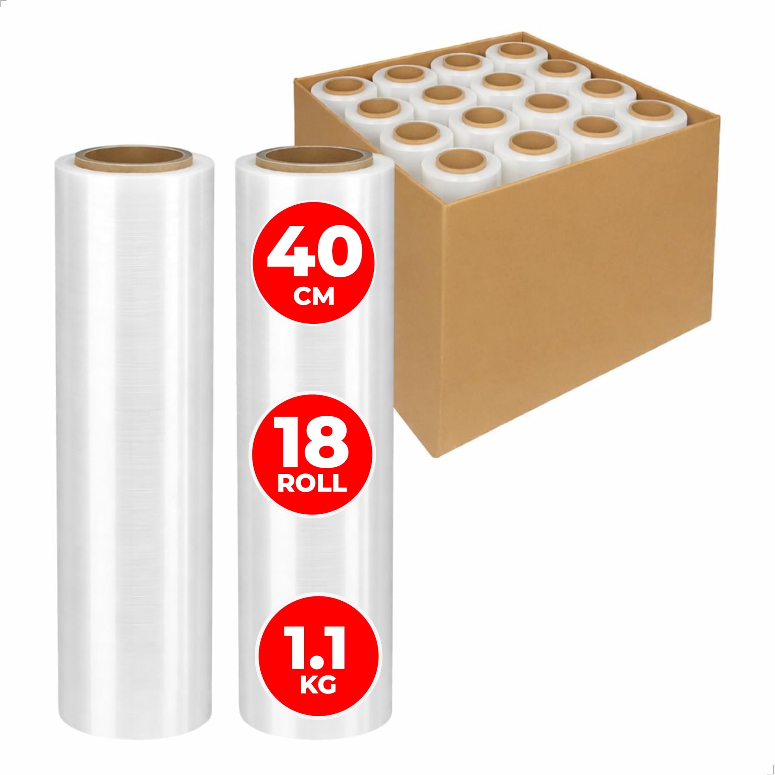 Heavy Duty Stretch Film Wrap 400MM x 200M | Multipurpose Clear Pallet Stretch Wrap Film | Extra Strength & Thickness Plastic Wrap | Clear Shrink Wrap | Perfect for Household, Pallet Packing -18 Rolls โ image 1
