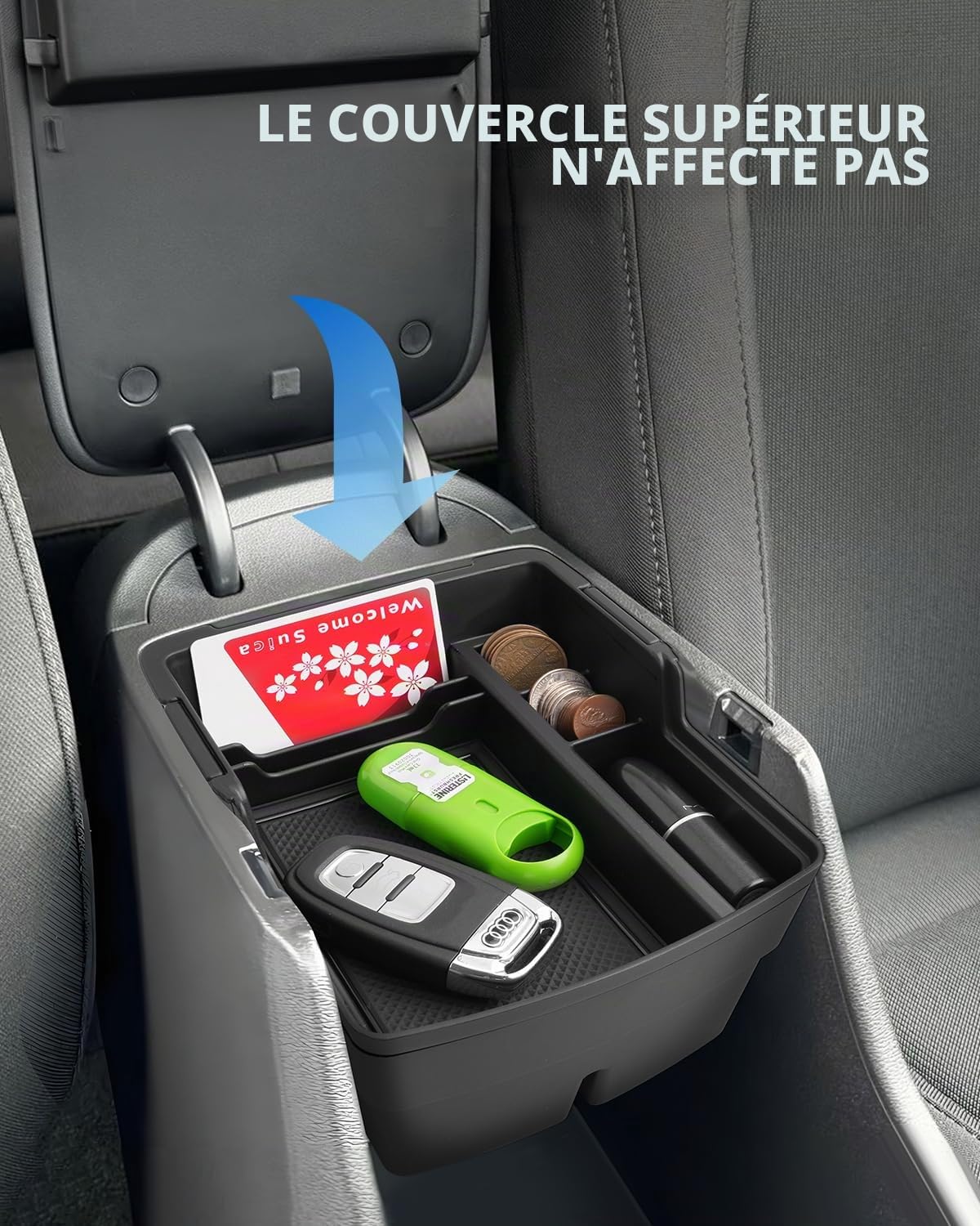 (2 Pièces Boîtes Rangement Accoudoir pour Hyundai Kona 2024 2025 | Organiseur Console Centrale avec Tapis Antidérapants, Matériel ABS, Kona SX2 ICEV / EV / Hybrid Accessoires
