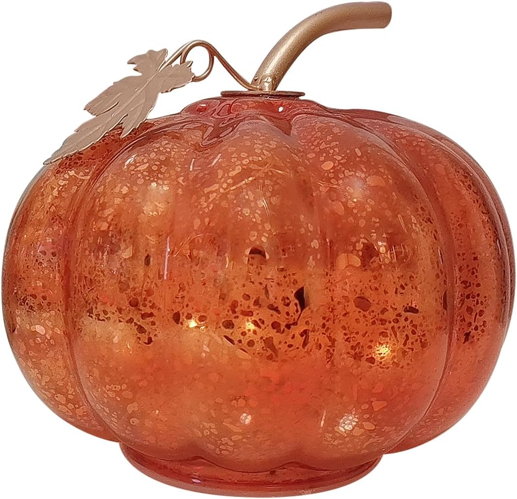 RANSCAH Glass Pumpkin Light Battery Operated LED Table Lamp Fall