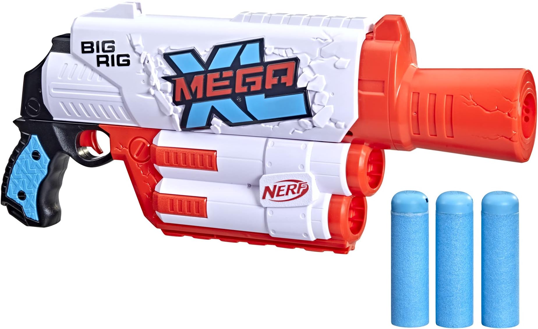 Nerf Mega XL Big Rig Blaster, Largest Mega Darts Ever, 3 Mega XL Whistler Darts, XL Dart Blasting, Onboard Dart Storage
