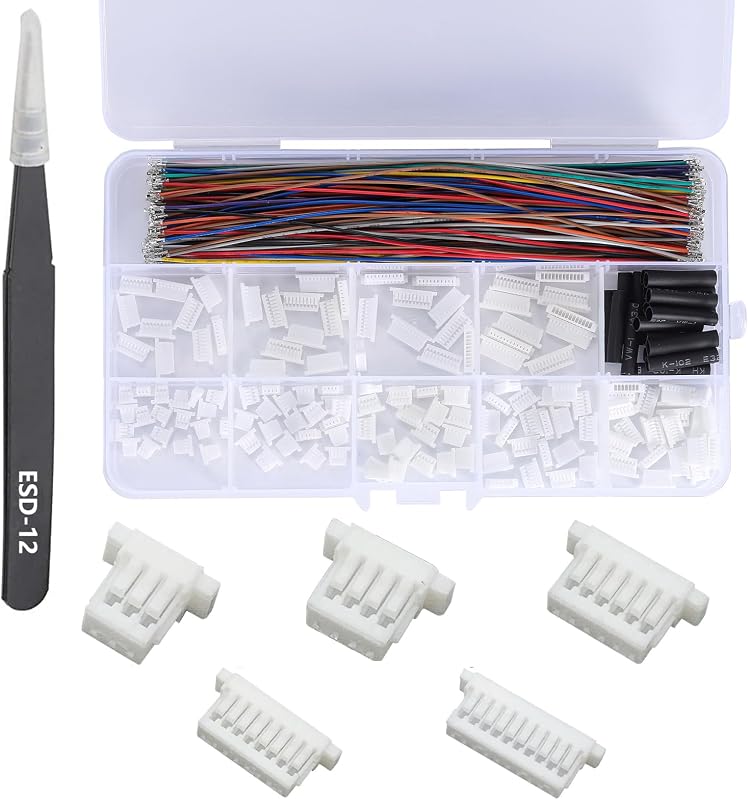 JST SH 1.0mm Connector Kit with Cables, 3-12Pin Housing JST Adapter | 3-12Pin JST SH plastic housings, 28AWG 150mm pre-crimped colorful wires, Complete wiring kit for FPV flight controller