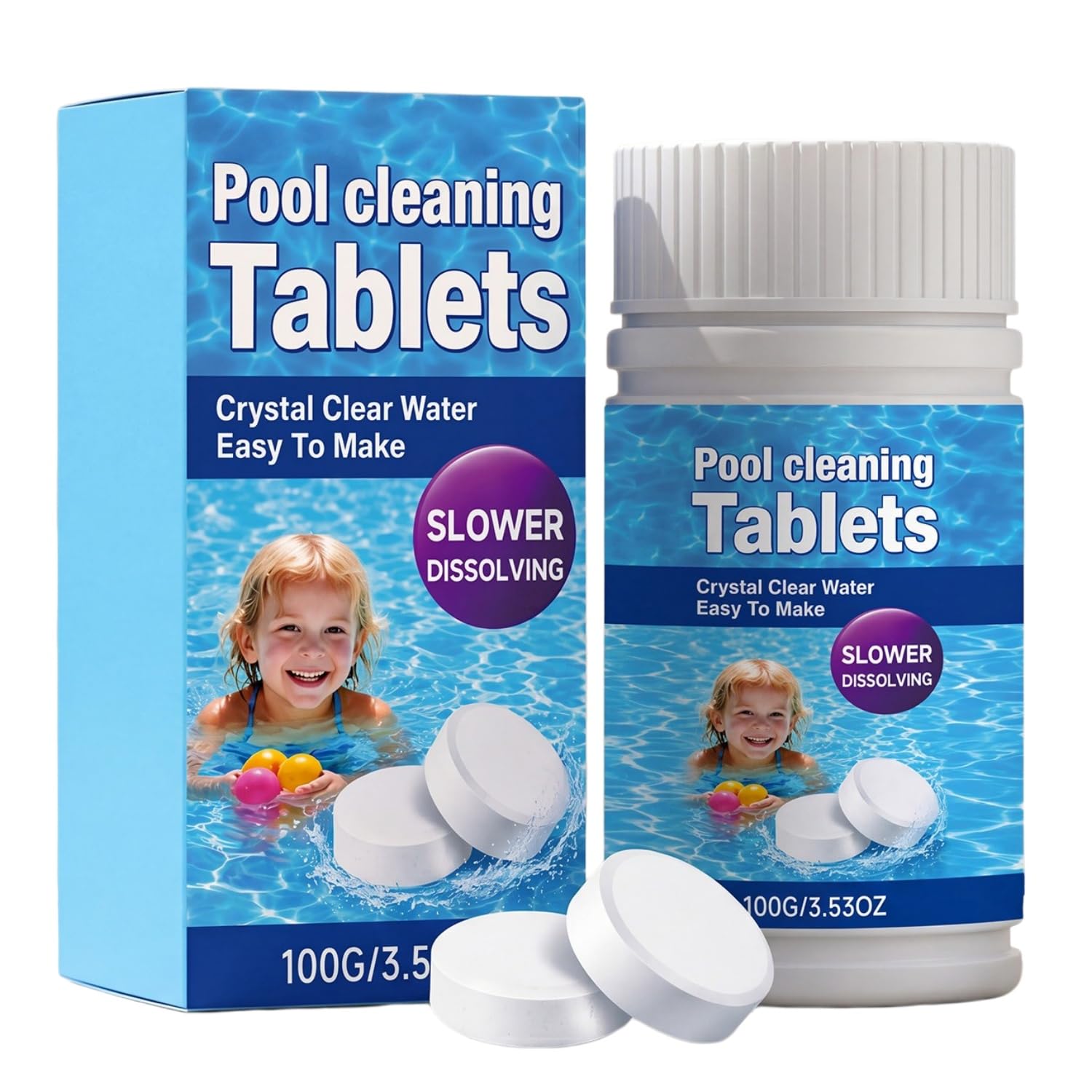 100G Multifunctional Chlorine Tablets for Swimming Pools,Ice Baths, Hot Tubs & Spas,Slow Dissolving Cleaning Tablets,Inflatable Spas & Pool Maintenance,Clear Water Formula (1PCs)