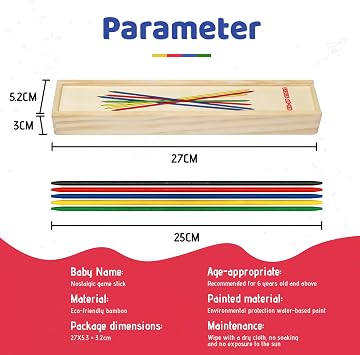Classic Wooden Thin Pick Up Stick Game 41 Pieces Fun Family Game Gift Idea 9.8 Inch Long