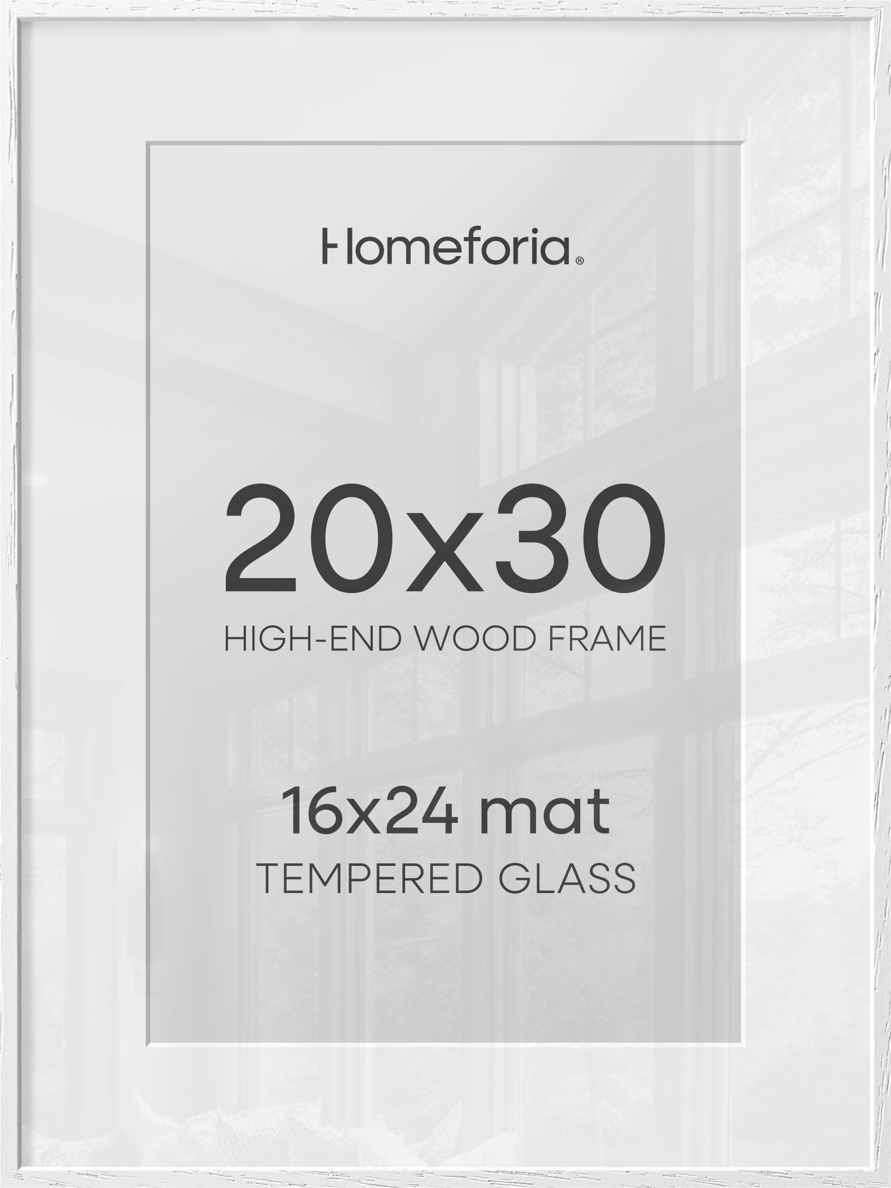 Homeforia White 20 x 30 Frame, High End Oak 20 x 30 White Wood Poster Frames with Mat 16 by 24 Photo, 20x30 Wooden Picture Frame Matted to 16x24, 30x20 Large Frames, Tempered Glass, Wall Kit, Set of 1