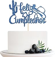 Vista 1 de Feliz Cumpleaños - Decoración para tartas de feliz cumpleaños, temática occidental, decoración de pasteles de fiesta de cumpleaños, purpurina azul