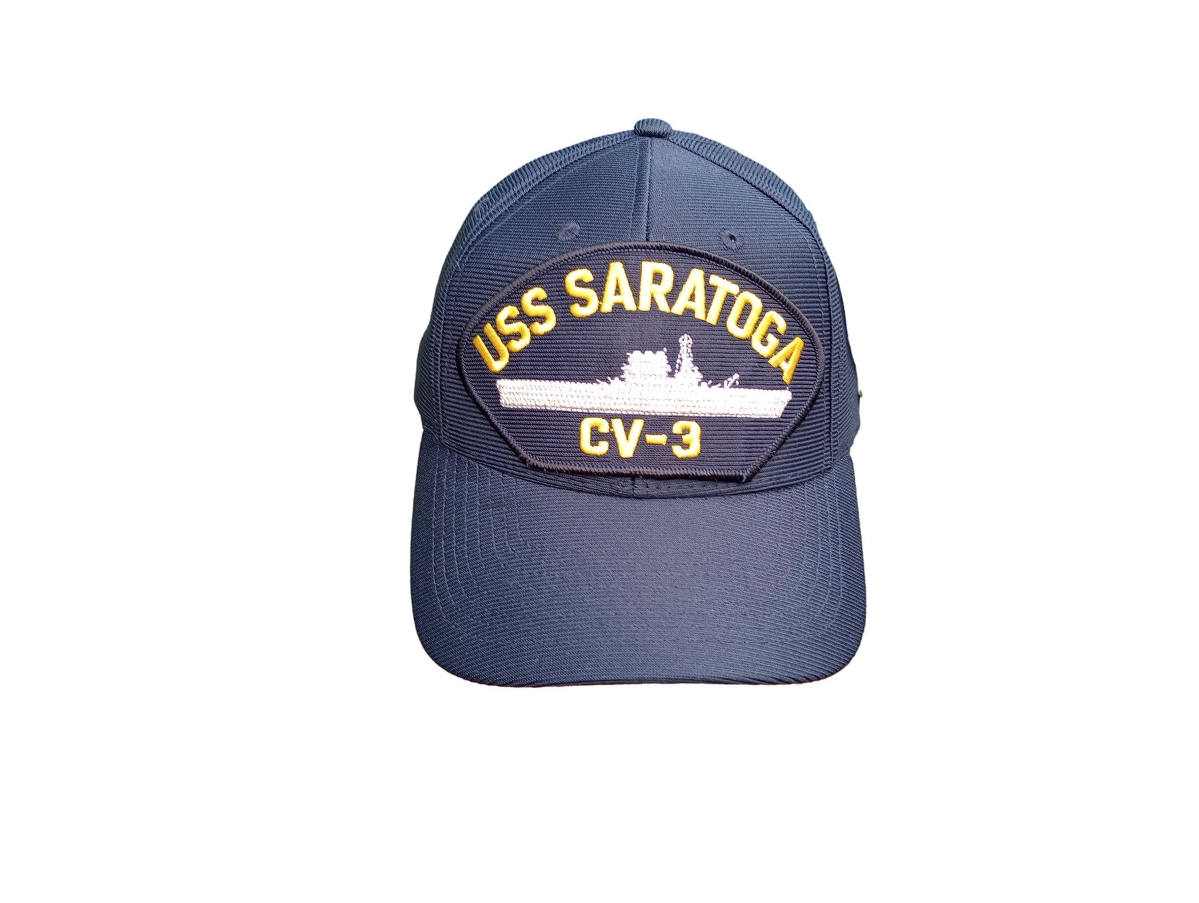 Eagle Crest USS Saratoga CV-3 Navy Ship HAT U.S Military Official Ball Cap U.S.A Made, Dark Navy Blue, One size