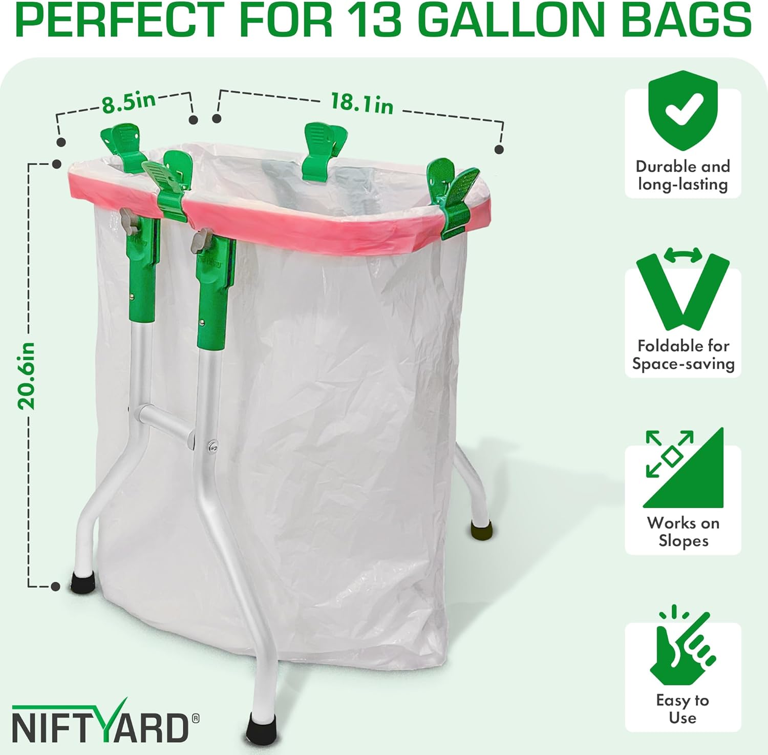 Small Trash Bag Holder, 13 Gallon Plastic Bag Capacity, Works on Slopes, Foldable, Outdoor Trash Bag Holder Stand, Camping, Picnics, RV Travel, Parties, House & Yard Cleanup, Gardening - Image 2