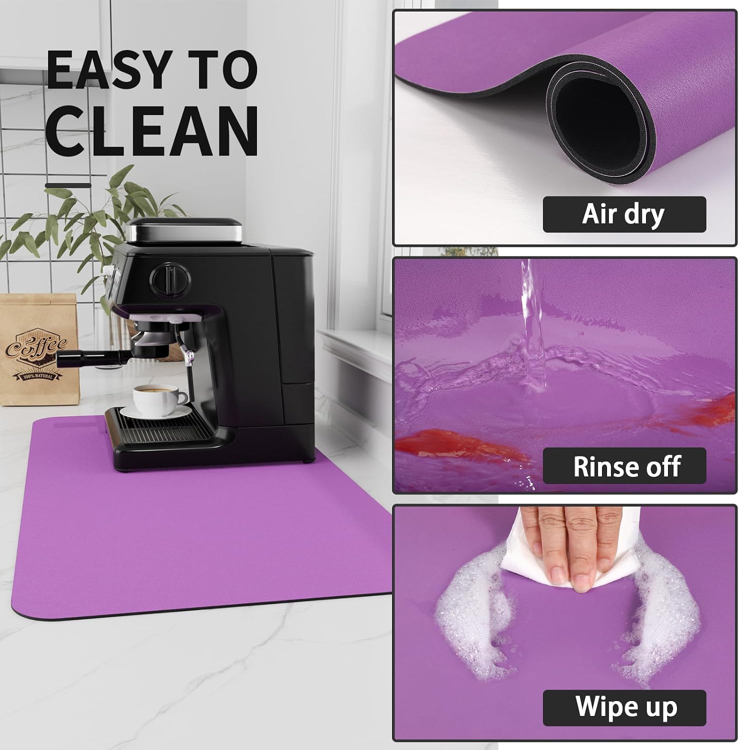 HotLive Coffee Mat - Absorbent Hide Stain Rubber Backed Dish Drying Mat for Kitchen Counter - Bar Mats for Countertops Accessories Fit Under Coffee Maker Espresso Machine image 4