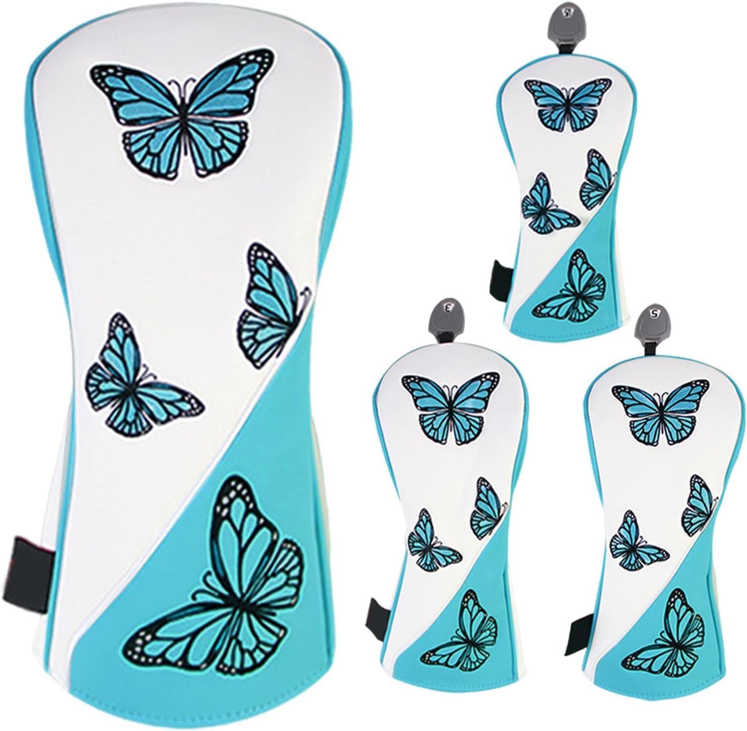 Golf Club Head Covers – 4 PU Leather Butterfly Design | Driver Wood Protectors – Waterproof Plush 1 3 5 UT Set for Men Boyfriend Father Grandfather Outdoor Game Accessory