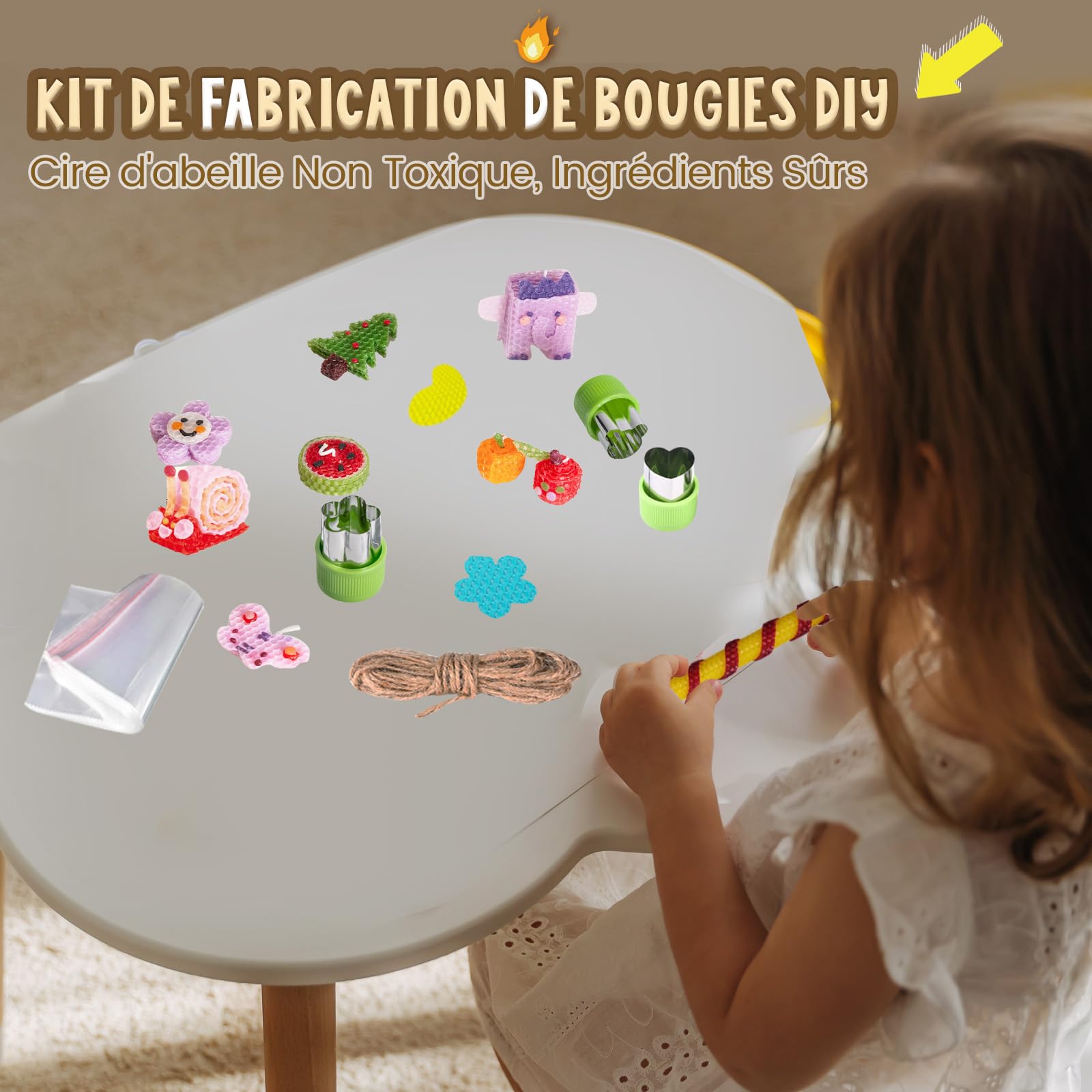 BuzzoXerex Lot de 24 Feuilles de Cire d'abeille, Plaques de Cire d'abeille (20x20cm), Kit de Fabrication de Bougies avec Mèches Bougies, Bougie en Cire d'abeille pour Enfants (Couleur-24-2)