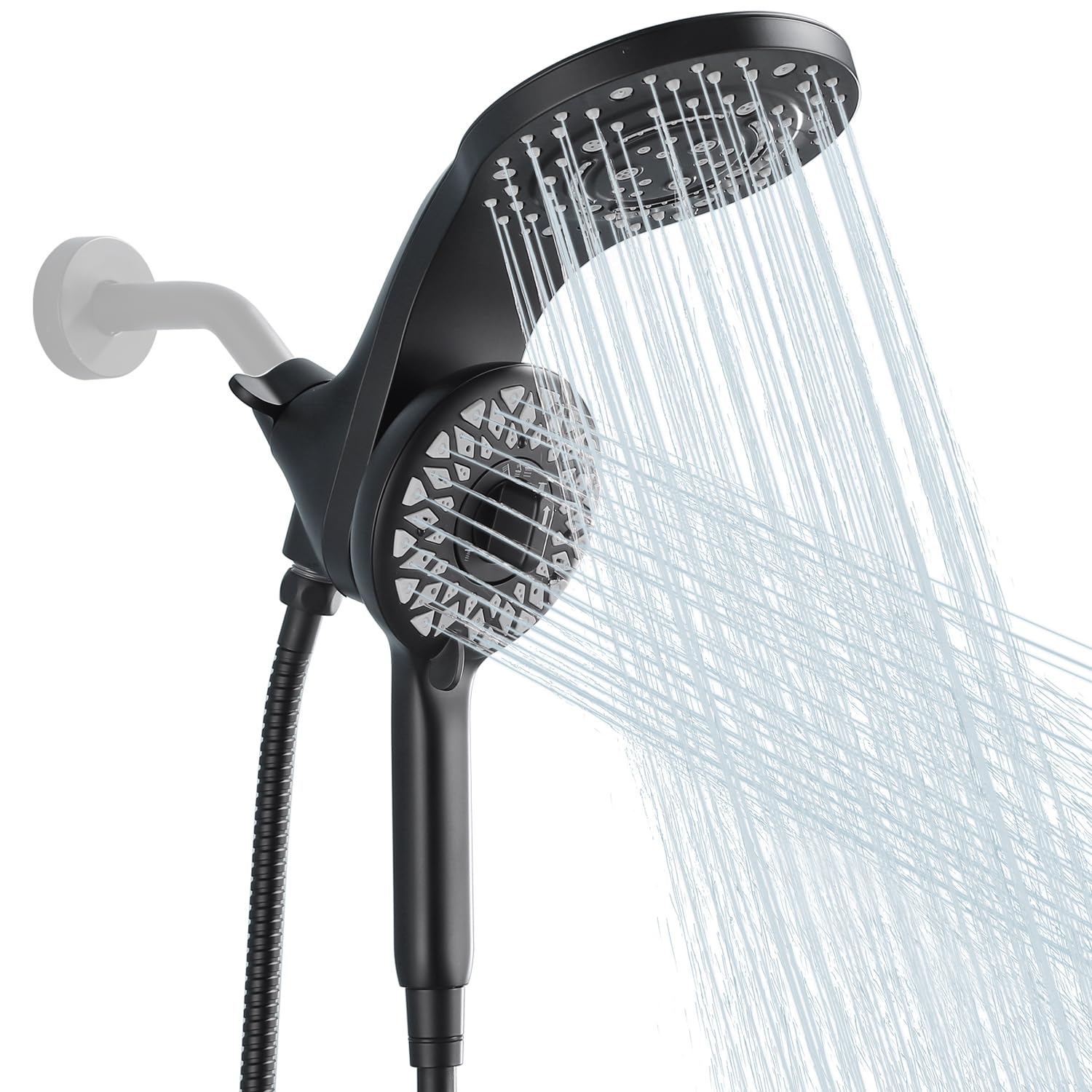 Cabezal de ducha de lluvia de alta presión con rociador de mano, cabezal de ducha fijo, juego de 10 rociadores, cabezales de ducha de mano desmontables, sistema magnético integrado, negro mate