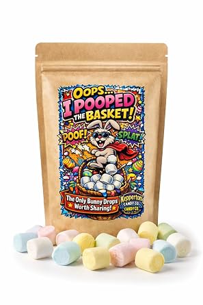 Kepperton Oops I Pooped the Basket Easter Marshmallows - Pastel Mix, Small-Batch, Pillowy Soft, Giftable Candy in Kraft Pouch - Fun Spring Basket Stuffer & Party Treat