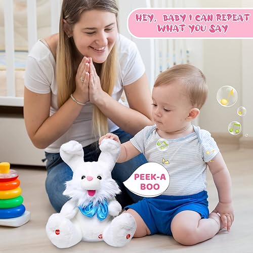 Miniatura 8 de MIAODAM Peluche de conejo de Pascua para niñas juguetes Peek-A Boo para niños pequeños canción y canciones de cuna juguete de conejo de Pascua