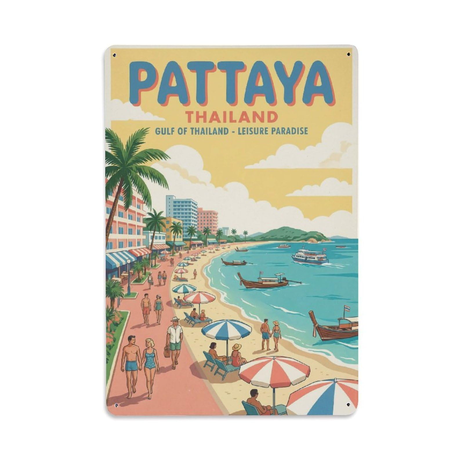 Huiyhb 8X12inch(20X30cm) Travel Thailand Pattaya Retro Metal Tin Sign