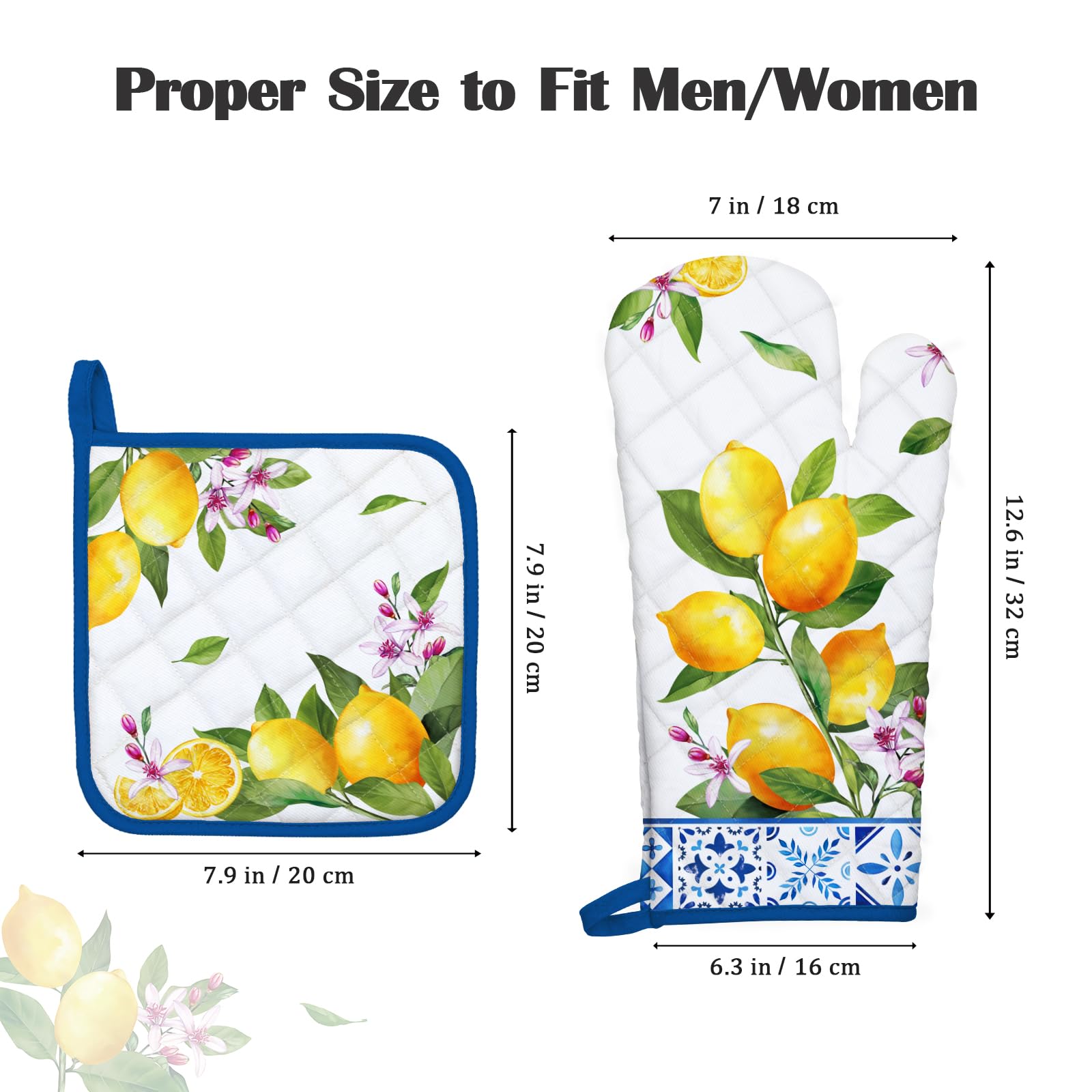 Arquiel Lemon Oven Mitts and Pot Holders -100% Cotton - Image 4