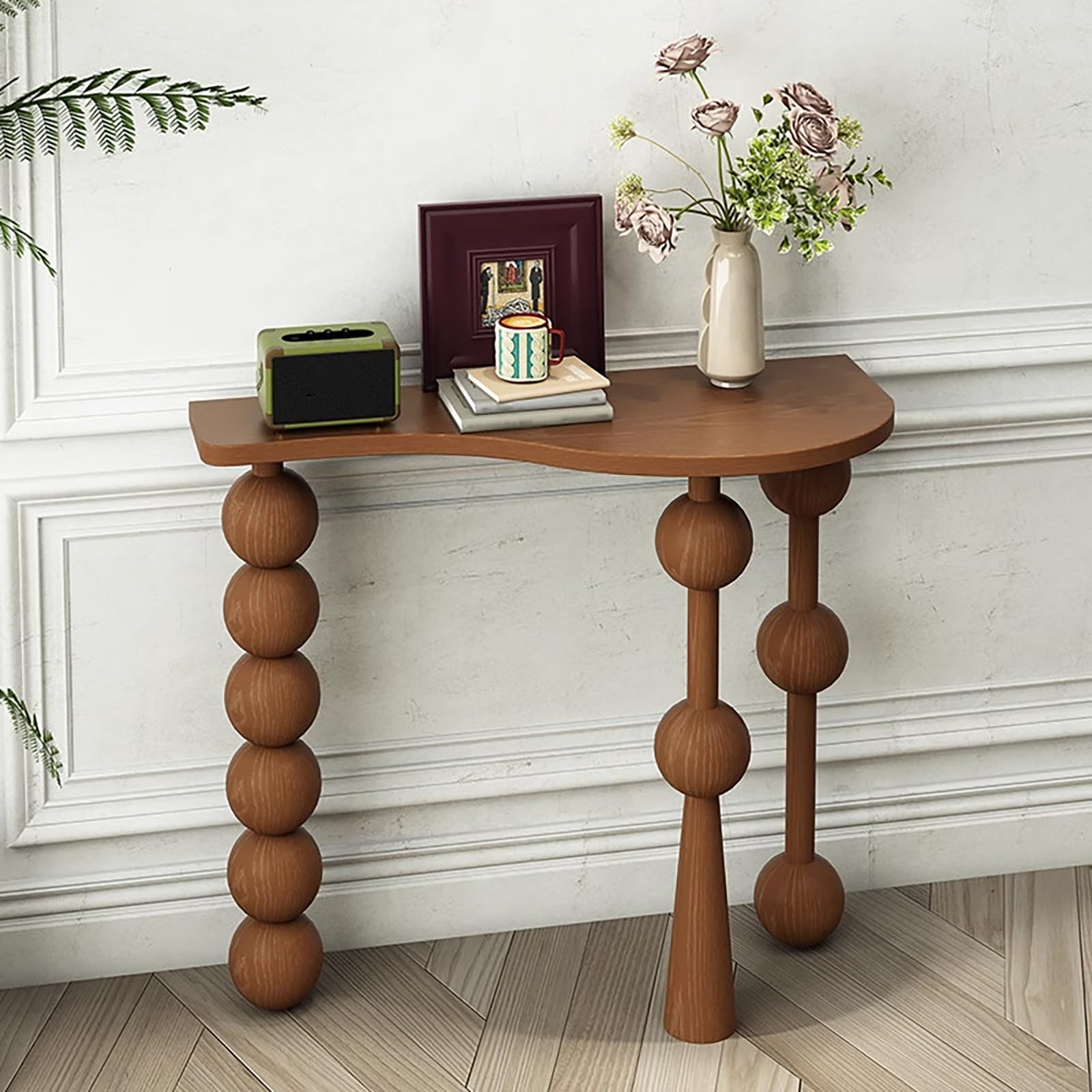 Mesa consola de madera maciza con diseño irregular para entrada y recibidor
