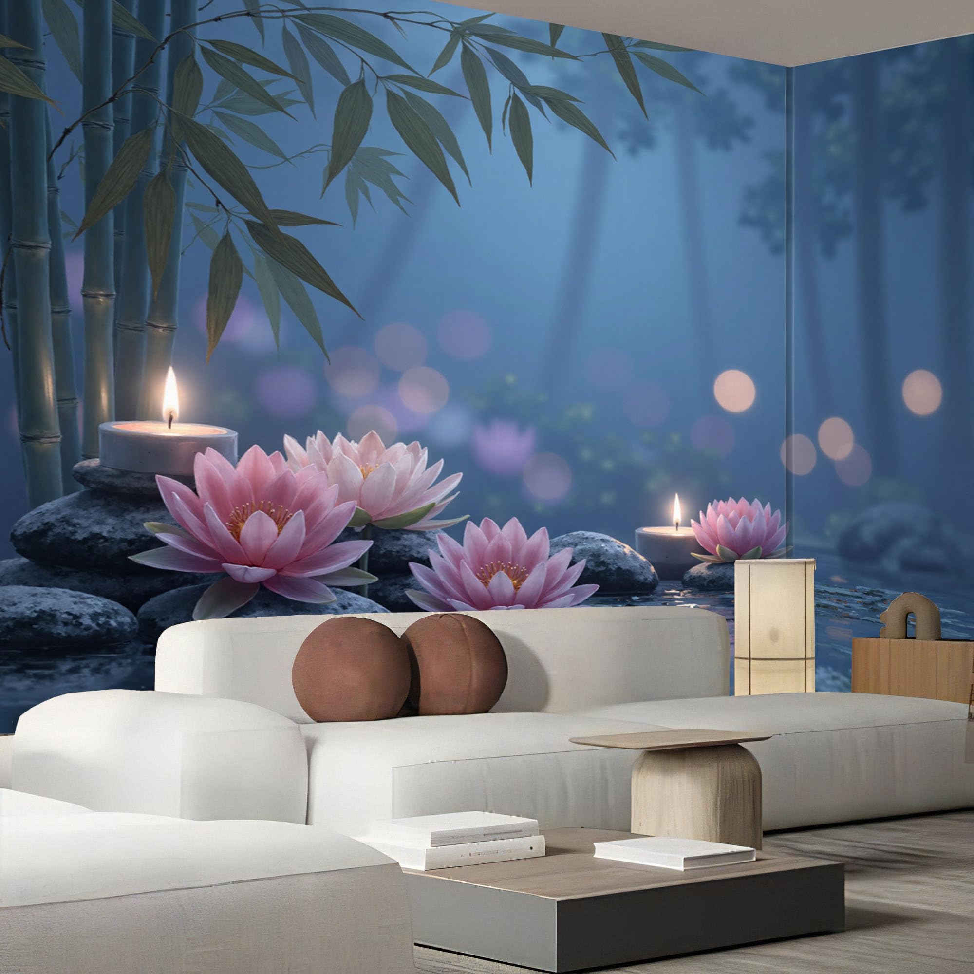 Papier peint panoramique 3D bleu profond poster mural paysage zen 200x140