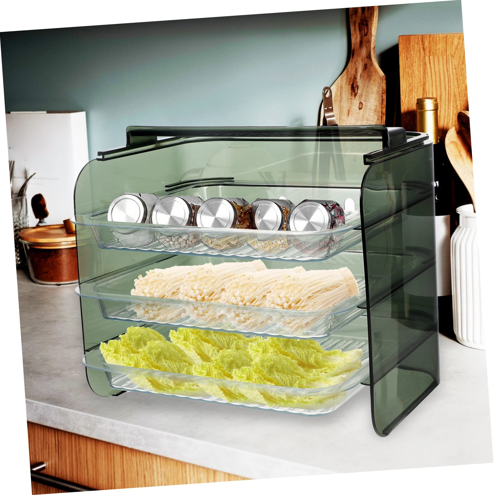 Estante de Almacenamiento de Alimentos de Cocina Transparente Verde, Triple Capa, Resistente al Calor, Rejilla para Preparar Ollas Calientes, Adecuado para Cocina y Organización