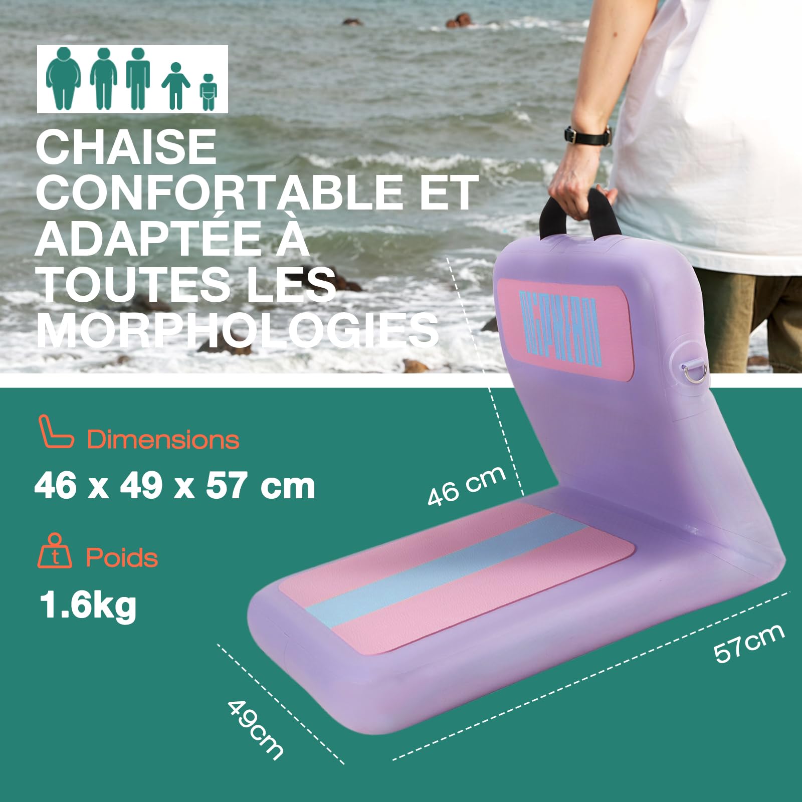 Niphean Siège Paddle avec Support Dorsal, Siège Paddle Gonflable Robuste pour Planches Gonflables, pour Canoë, Bateau, Kayak, Adultes et Enfants, Aucune Sangle n'est Nécessaire, Simple et Confortable