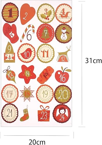 Miniatura 4 de 12 hojas de calcomanías de números del calendario de Adviento de Navidad, 1-24 calcomanías de calendario de cuenta regresiva de Navidad para regalos