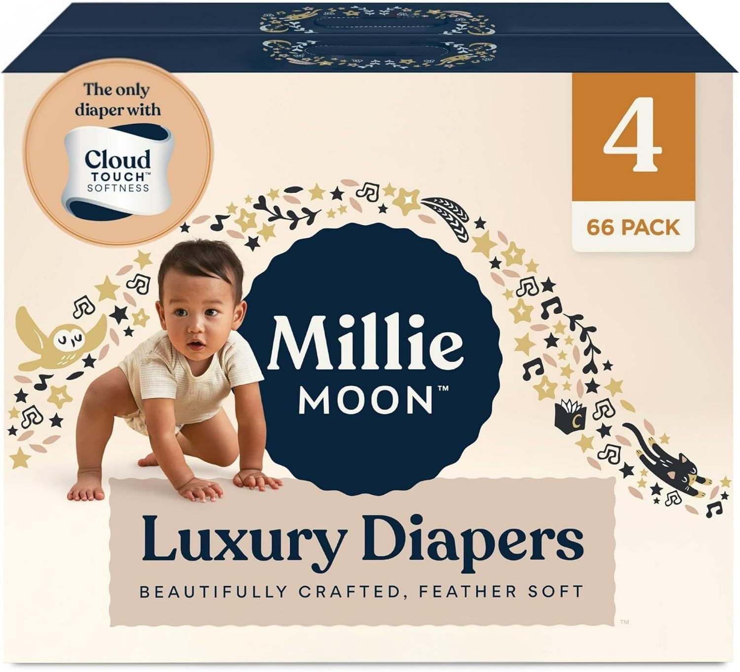Millie Moon Luxury Diapers, Size - 4, 66 Count (Pack of 1)