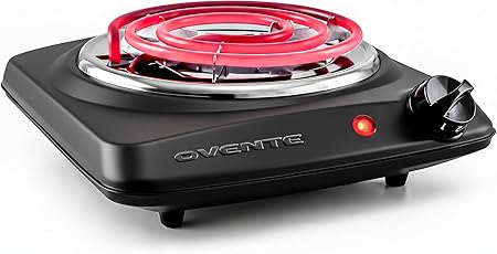 OVENTE Electric Countertop Single Burner, 1000W Cooktop with 6" Stainless