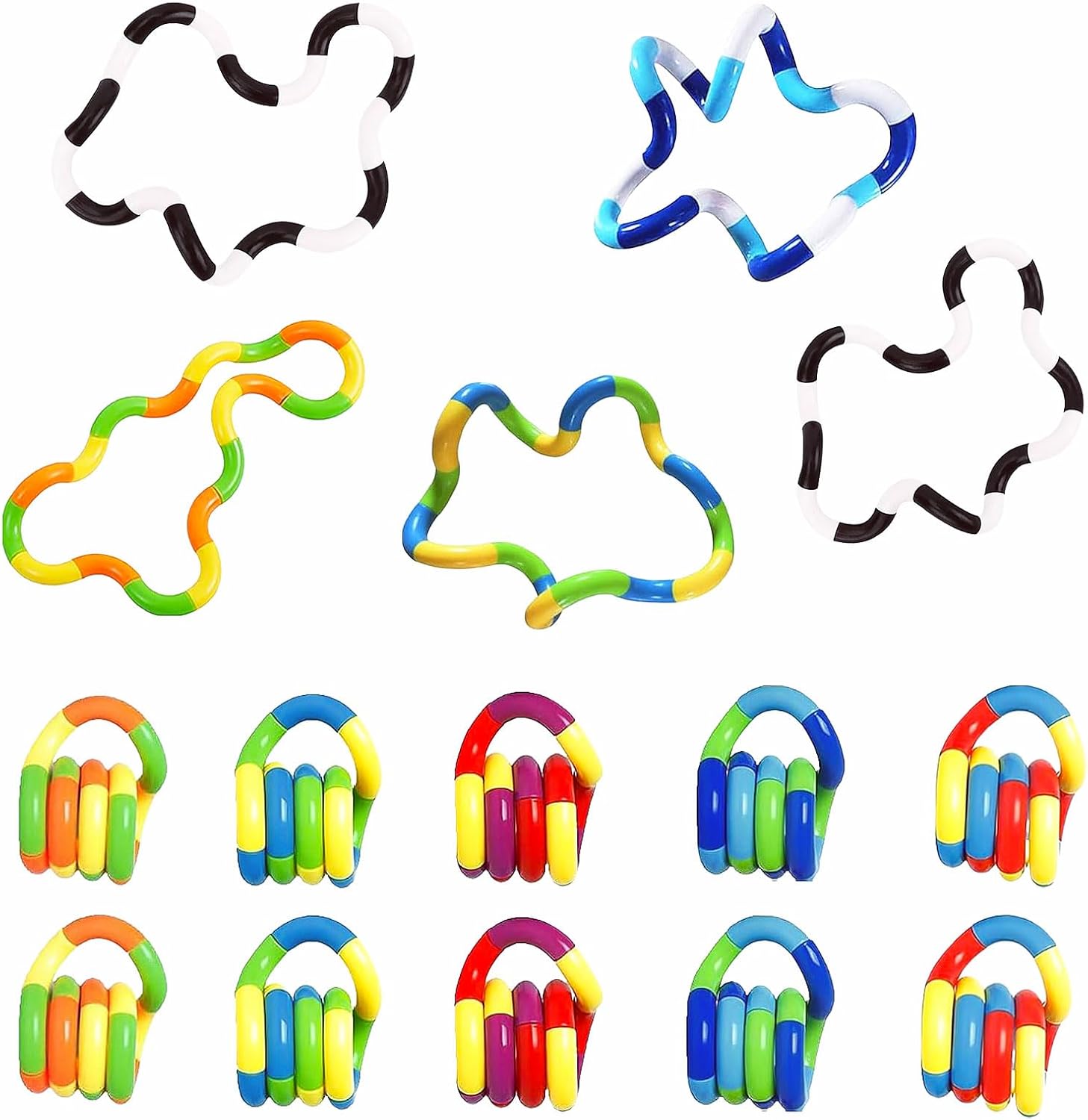 15PCS Quiet Twisty Fidget Toys – Squeeze, Twist, and Spin – Multicolored Sensory Toys for Kids and Adults, Stress Relief Toys & Educational Tools for Classroom,Alternative gifts (Random Color)