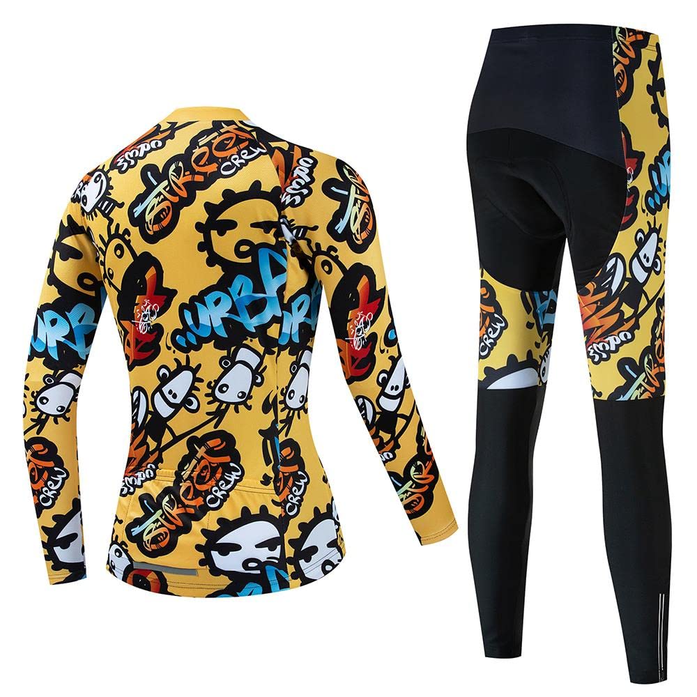 MOXILYN Women Cycling Long Sleeve Jersey Set 20D Padded Bib Pants Bike Suit Breathable Bicycle Clothing Kit UV Protection