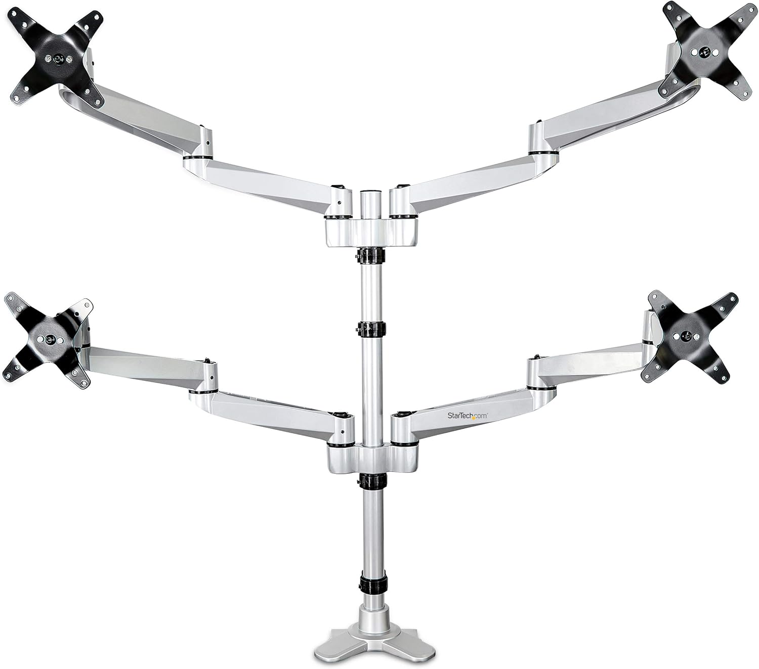 Bеѕt Prоmо StarTech.com Desk Mount Quad Monitor Arm ? Premium Articulating VESA 4 Monitor Mount 2x2 up to 27 ? Ergonomic Height Adjustable Pole Mount - Tilt/Swivel/Rotate - C-Clamp/Grommet - Silver (ARMQUADPS)
